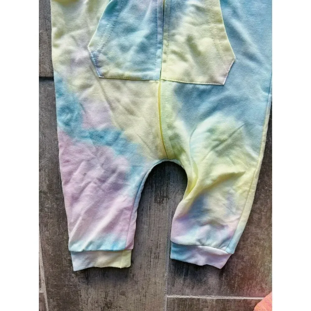 Los Angeles Boutique Tie Dye One Piece Outfit Jumpsuit Romper Boho Cute Hood 24M